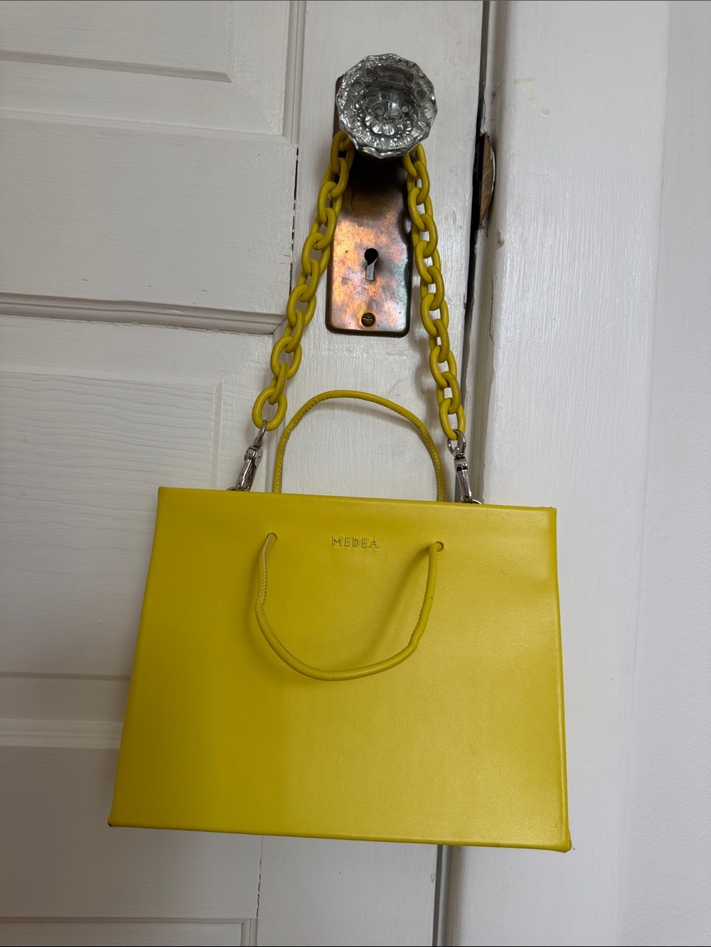 Medea Yellow Leather Top-Handle Tote with Chain Strap